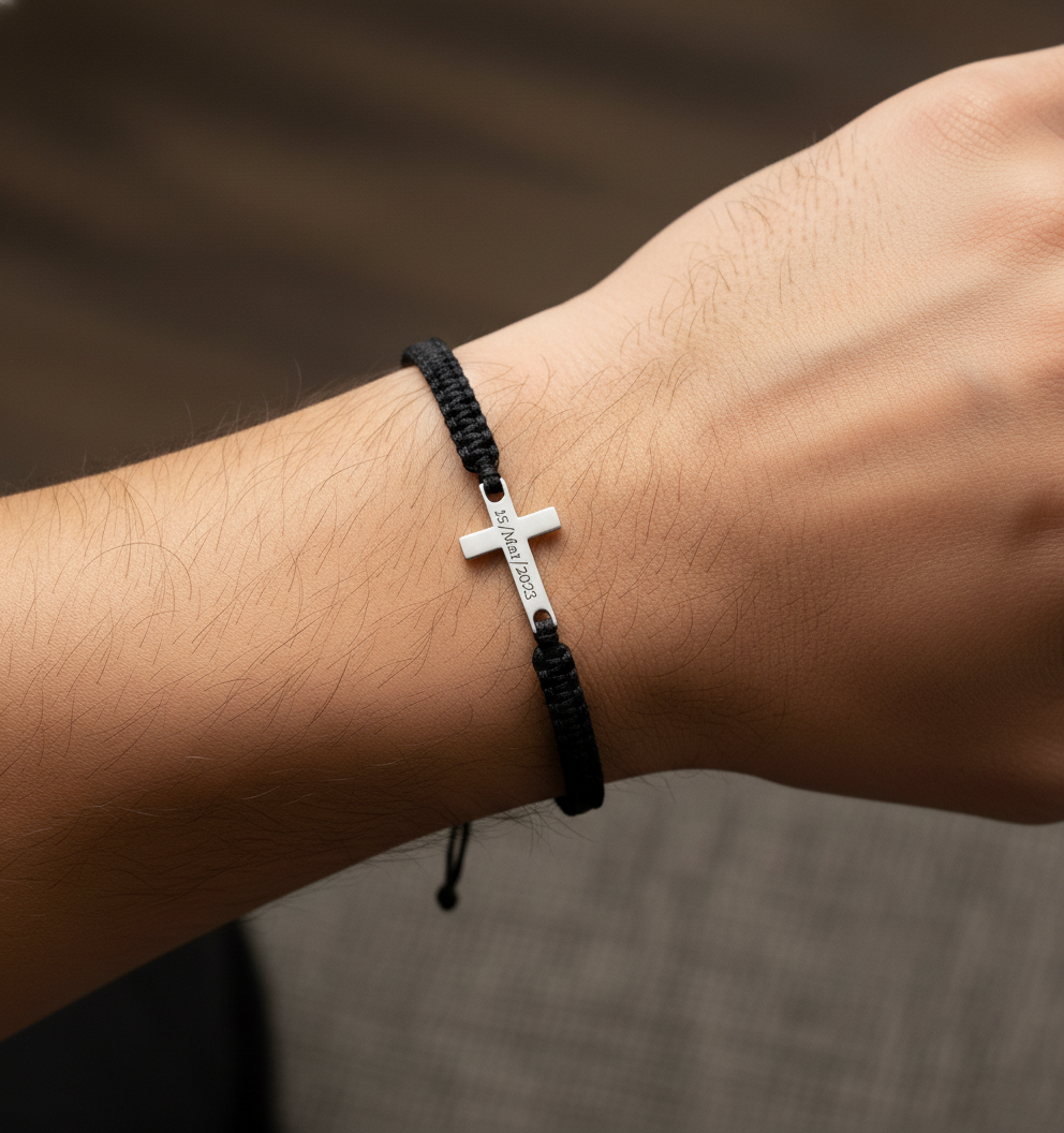 Personalized Cross Bracelet – Handmade Black Cord Christian Faith Bracelet