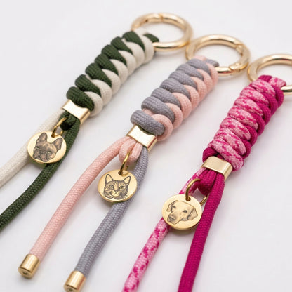 Bag Charm Custom Pet Portrait Engraved, dog mom gift, handmade Wristlet keyring