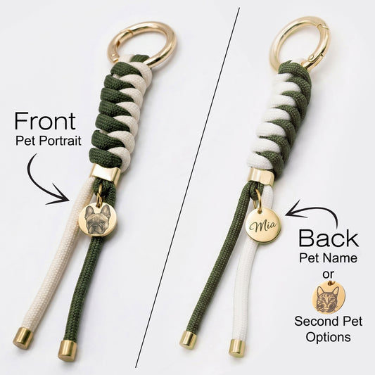 Bag Charm Custom Pet Portrait Engraved, dog mom gift, handmade Wristlet keyring