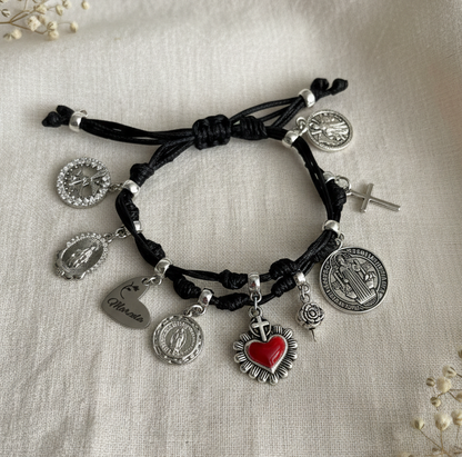 Blessed Catholic Charm Bracelet – Handmade Devotional Cord Bracelet with Sacred Heart