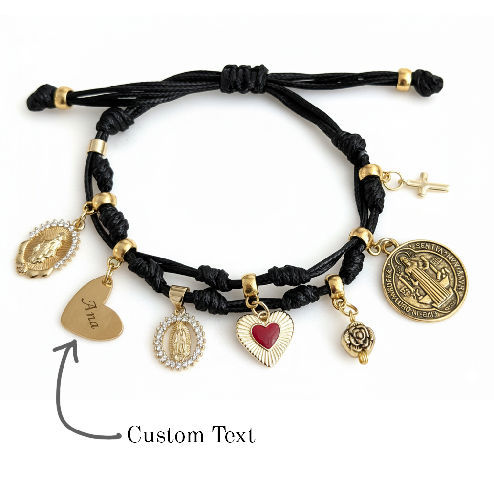 Blessed Catholic Charm Bracelet – Handmade Devotional Cord Bracelet with Sacred Heart-Model Golden