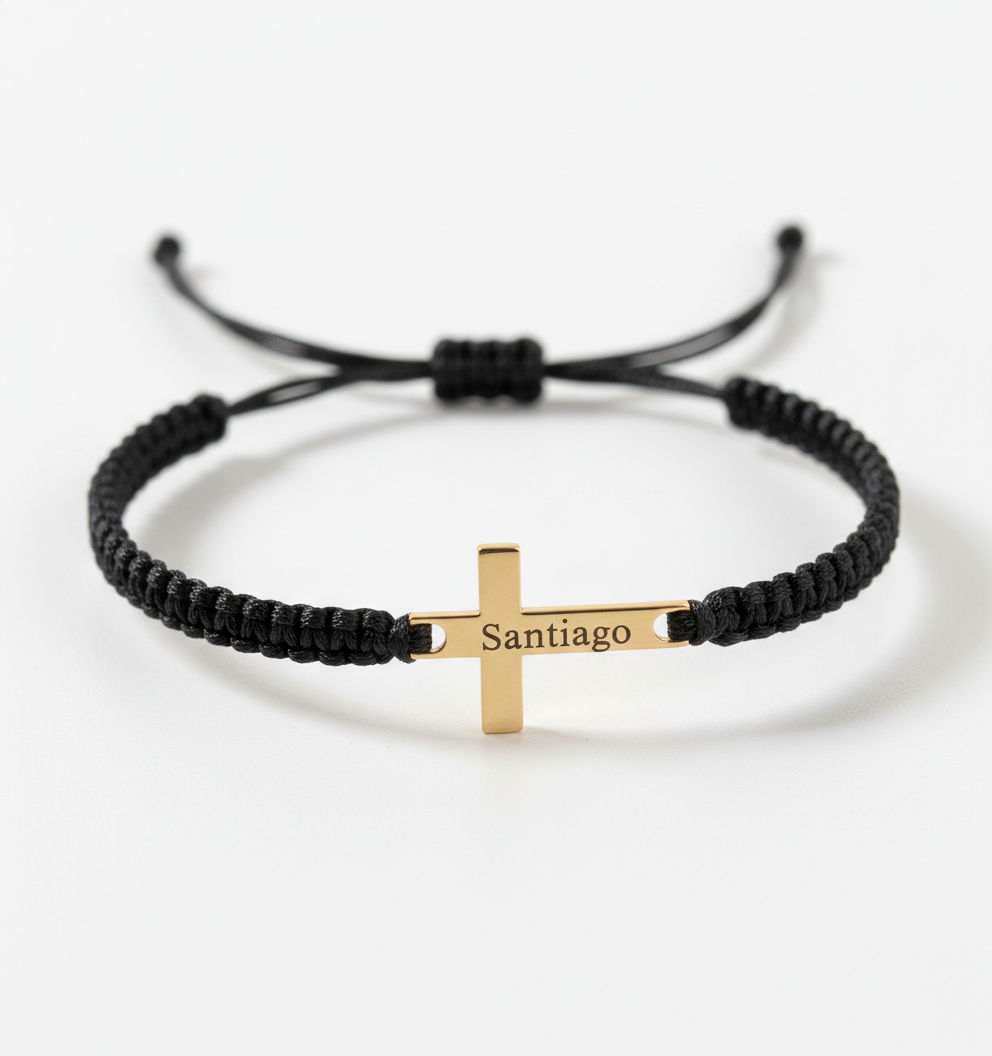 Personalized Cross Bracelet – Handmade Black Cord Christian Faith Bracelet
