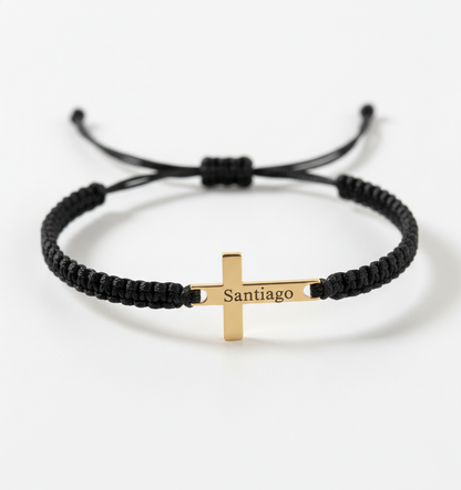 Personalized Cross Bracelet – Handmade Black Cord Christian Faith Bracelet