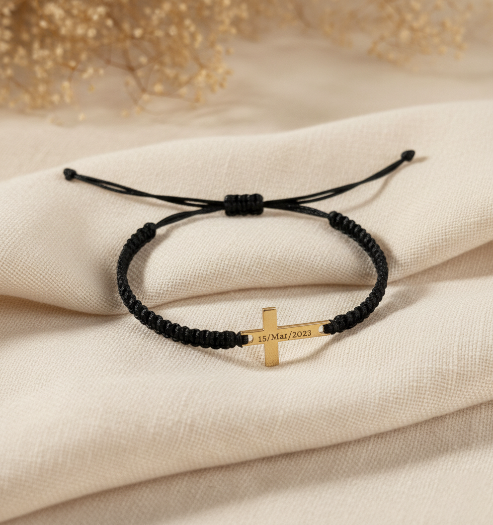 Personalized Cross Bracelet – Handmade Black Cord Christian Faith Bracelet
