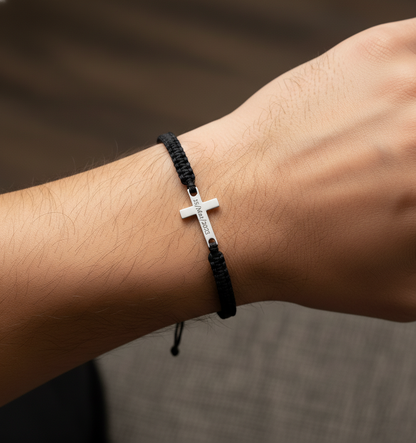 Personalized Cross Bracelet – Handmade Black Cord Christian Faith Bracelet