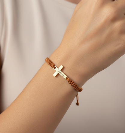 Personalized Cross Bracelet – Handmade Black Cord Christian Faith Bracelet