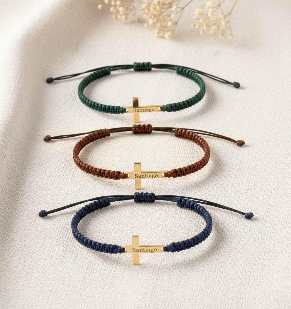 Personalized Cross Bracelet – Handmade Black Cord Christian Faith Bracelet