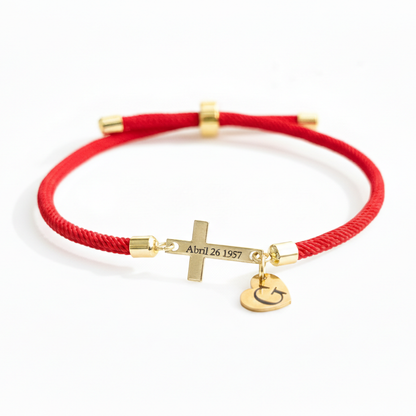 Personalized Cross Bracelet with Engraved Date/Name with Custom Initial Heart Charm | Christian Faith Bracelet