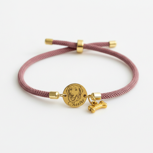 Custom Pet Portrait Bracelet, Engraved Dog/Cat Memorial Jewelry