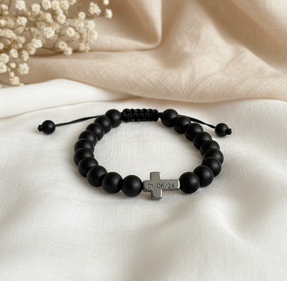 Personalized Cross Faith Bracelet – Handmade Black Bead Christian Jewelry