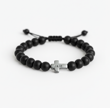 Personalized Cross Faith Bracelet – Handmade Black Bead Christian Jewelry