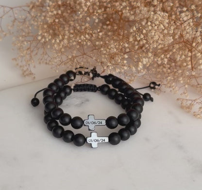 Personalized Cross Faith Bracelet – Handmade Black Bead Christian Jewelry